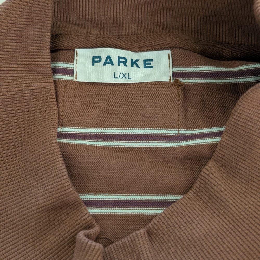 PARKE Striped Mockneck Pullover Women L/XL Mocha Brown Tonal Stripe Cotton NWT - Picture 4 of 13